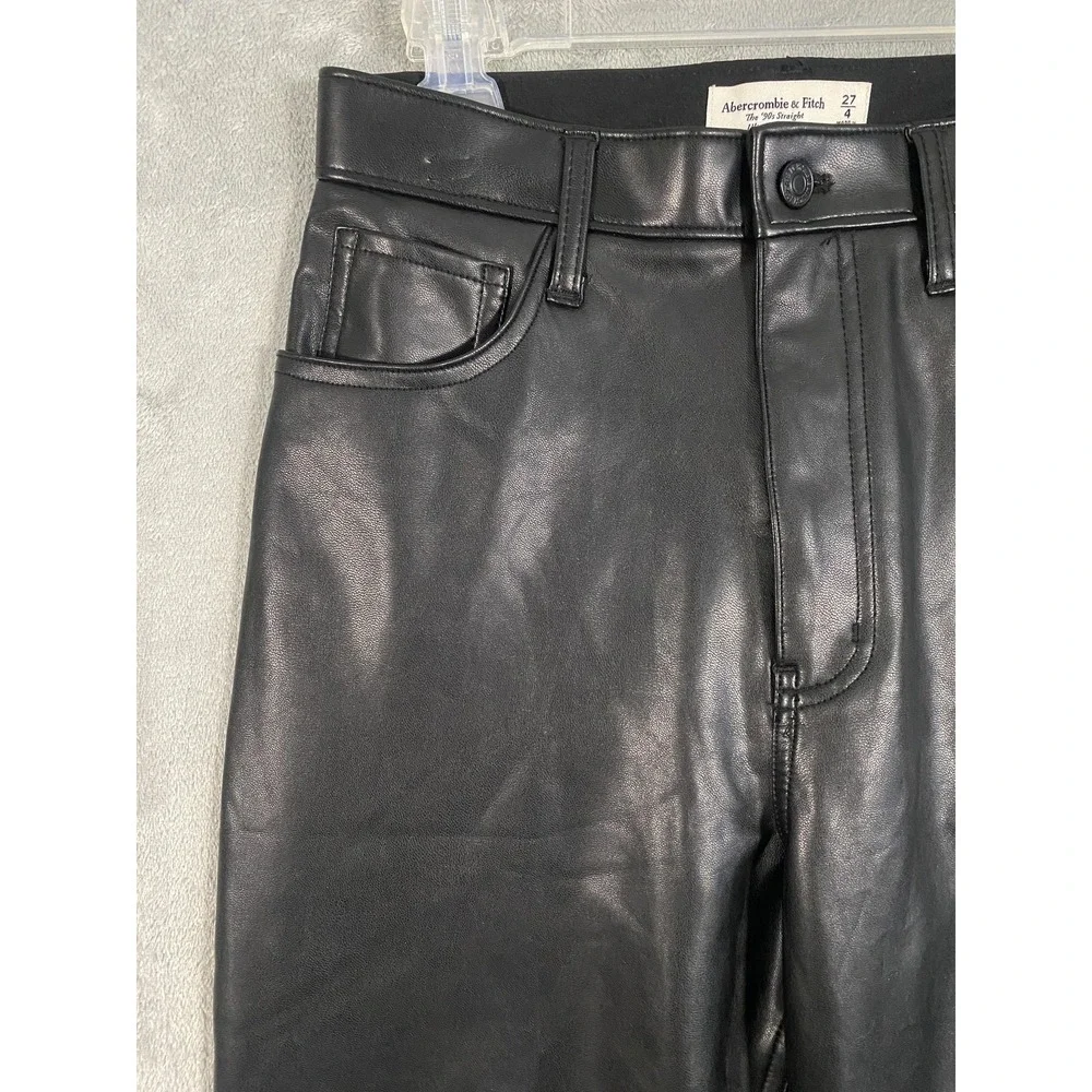 Abercrombie‎ & Fitch Faux Leather Pants Sz 4 Black 90s Straight Punk Rock Edgy